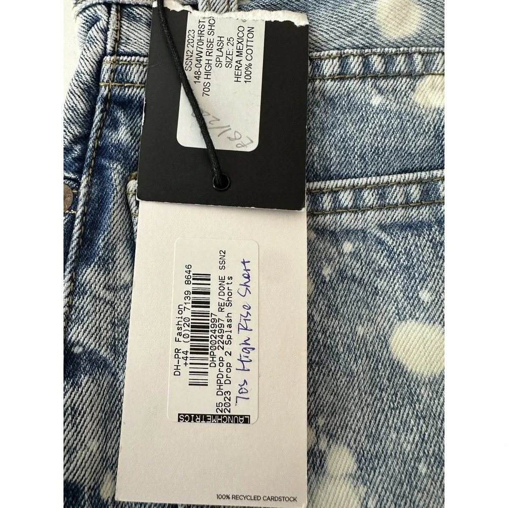 New RE/DONE 70s High Rise Denim Shorts Splash Jean Women's 25 Blue Button Fly‎ - Picture 10 of 11
